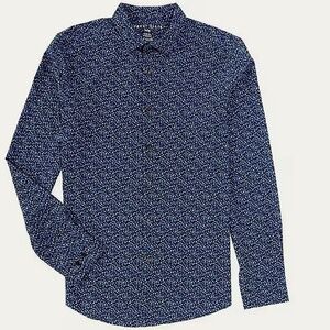 Perry Ellis Blue Ditsy Print Long Sleeve Button Down Shirt - XL